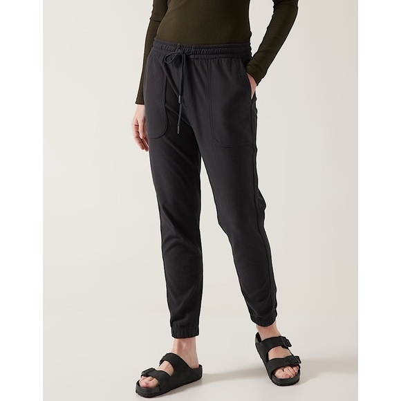 Athleta Farallon Organic Lightweight Stretch Cotton Blend Pull On Black Jogger 0 - Picture 1 of 11